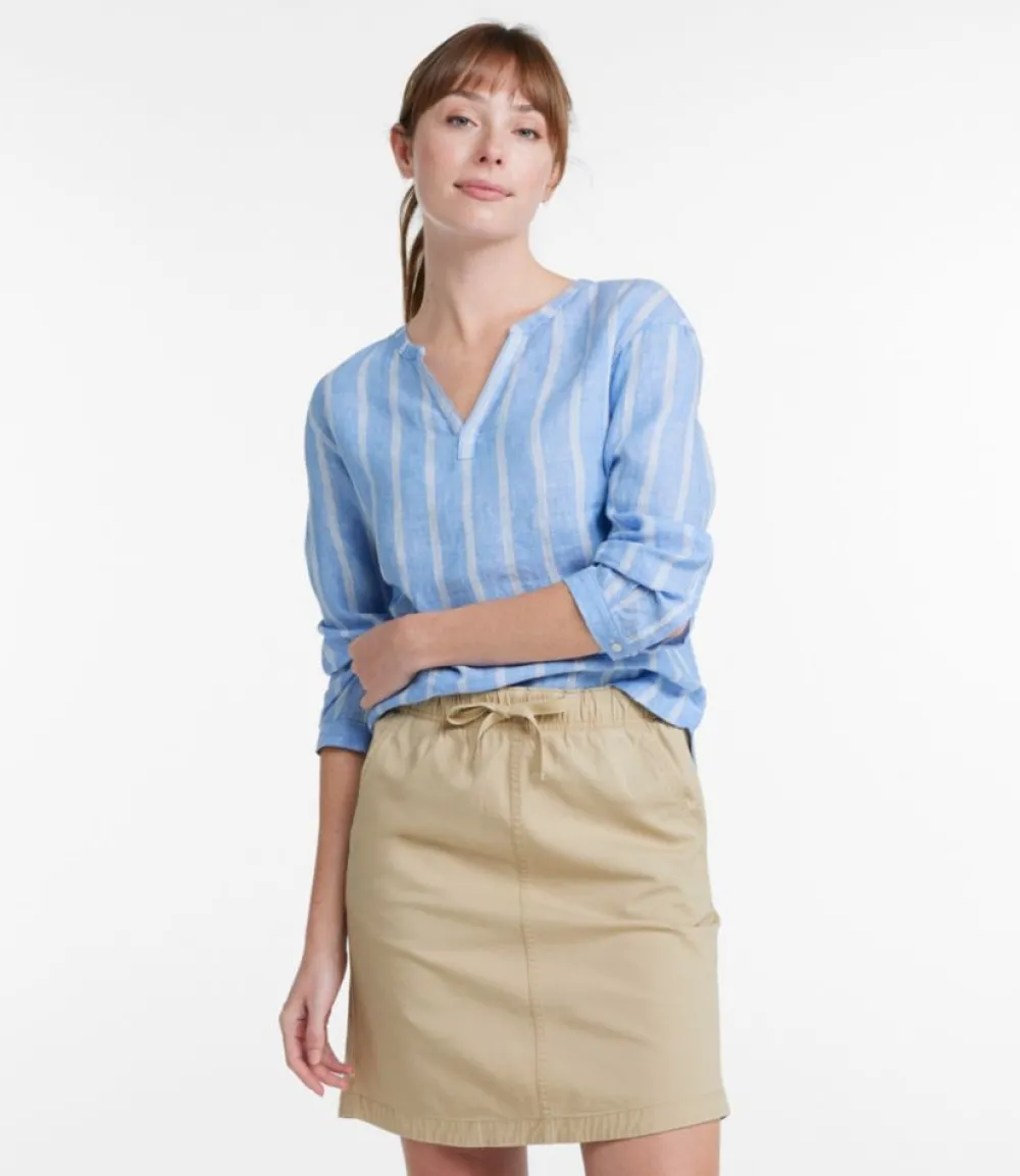 "Women's Premium Washable Linen Shirt, Splitneck Stripe"-L.L.Bean New