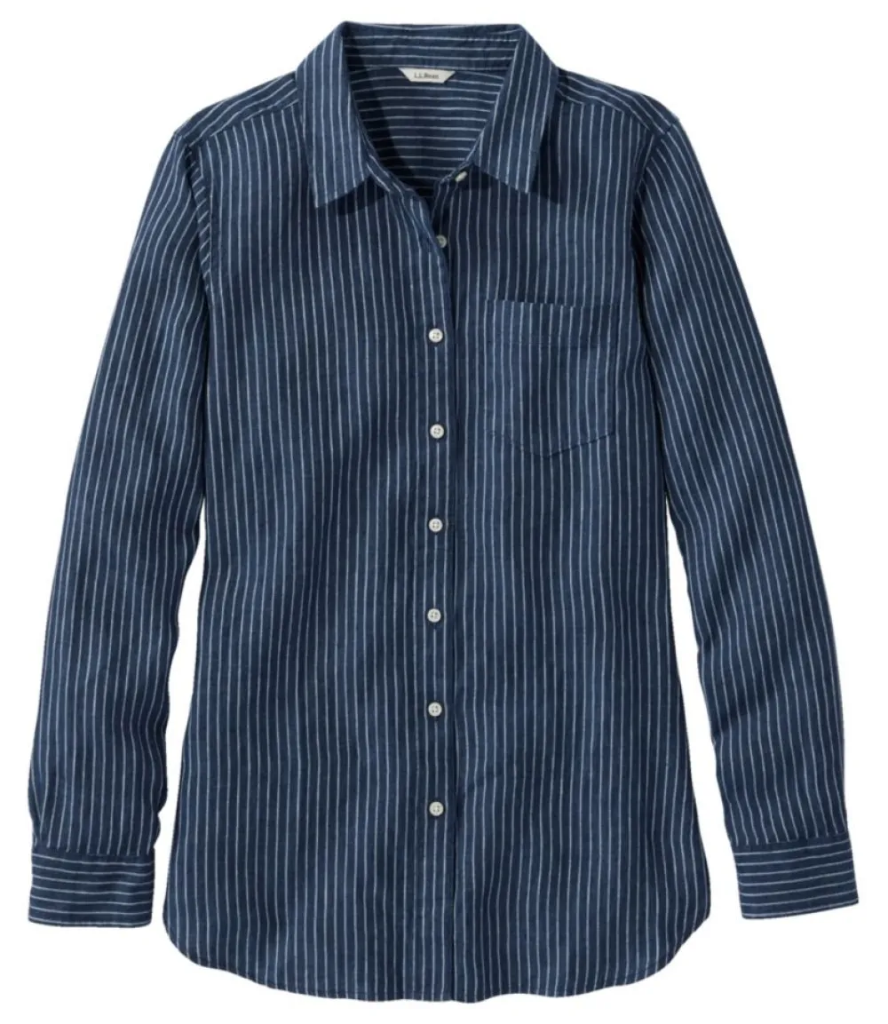 "Women's Premium Washable Linen Shirt, Tunic Stripe"-L.L.Bean Hot