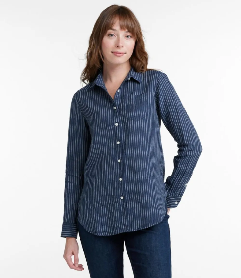 "Women's Premium Washable Linen Shirt, Tunic Stripe"-L.L.Bean Hot