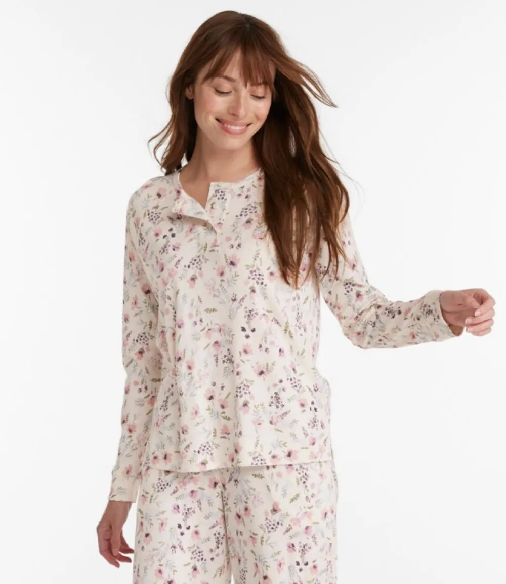 "Women's Restorative Sleepwear, Long-Sleeve Henley Print"-L.L.Bean Shop