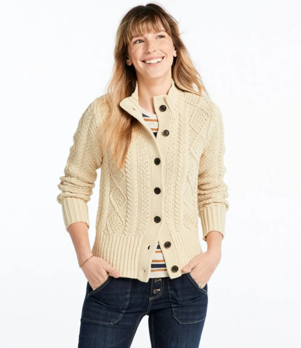 "Women's Signature Cotton Fisherman Sweater, Short Cardigan"-L.L.Bean Flash Sale