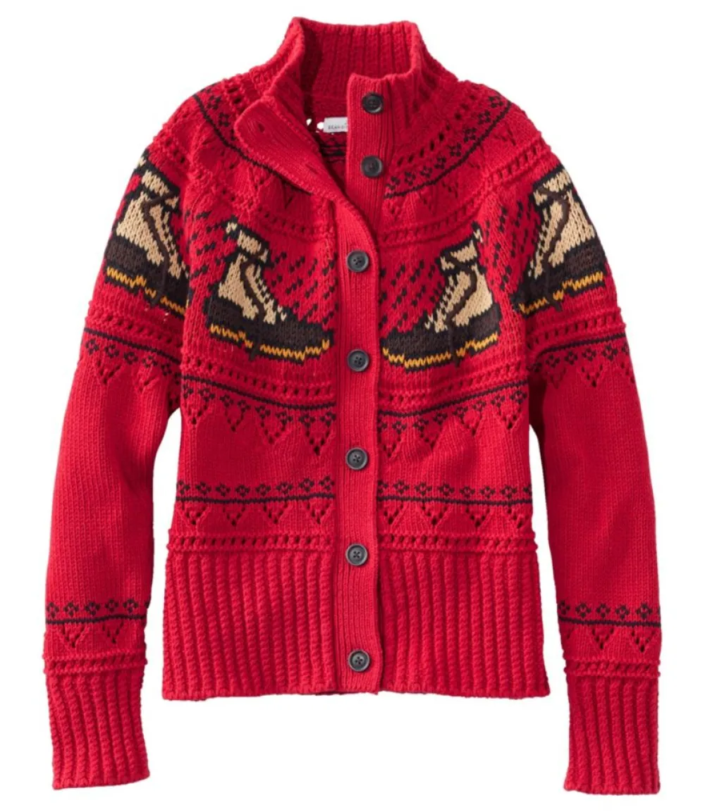 "Women's Signature Cotton Fisherman Sweater, Short Cardigan Fair Isle"-L.L.Bean Flash Sale