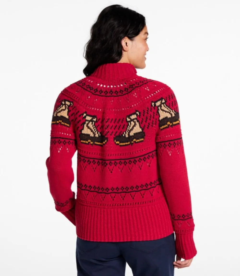 "Women's Signature Cotton Fisherman Sweater, Short Cardigan Fair Isle"-L.L.Bean Flash Sale
