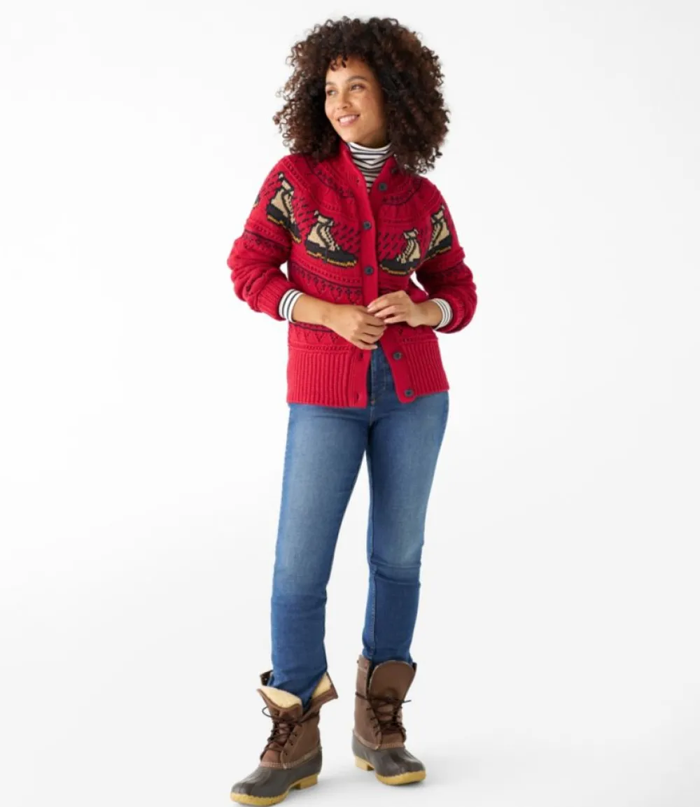 "Women's Signature Cotton Fisherman Sweater, Short Cardigan Fair Isle"-L.L.Bean Flash Sale