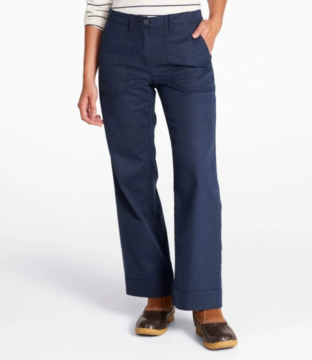"Women's Signature Cotton/TENCEL Utility Pants, Mid-Rise Wide-Leg Ankle-Length"-L.L.Bean Hot