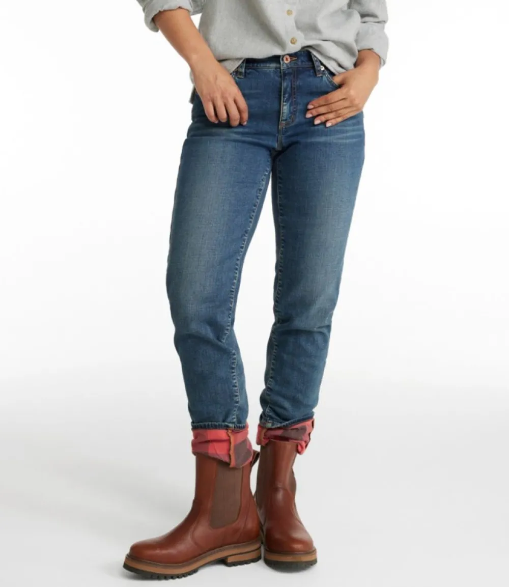 "Women's Signature Lined Boyfriend Jeans, Low-Rise Straight-Leg Flannel-Lined"-L.L.Bean Clearance