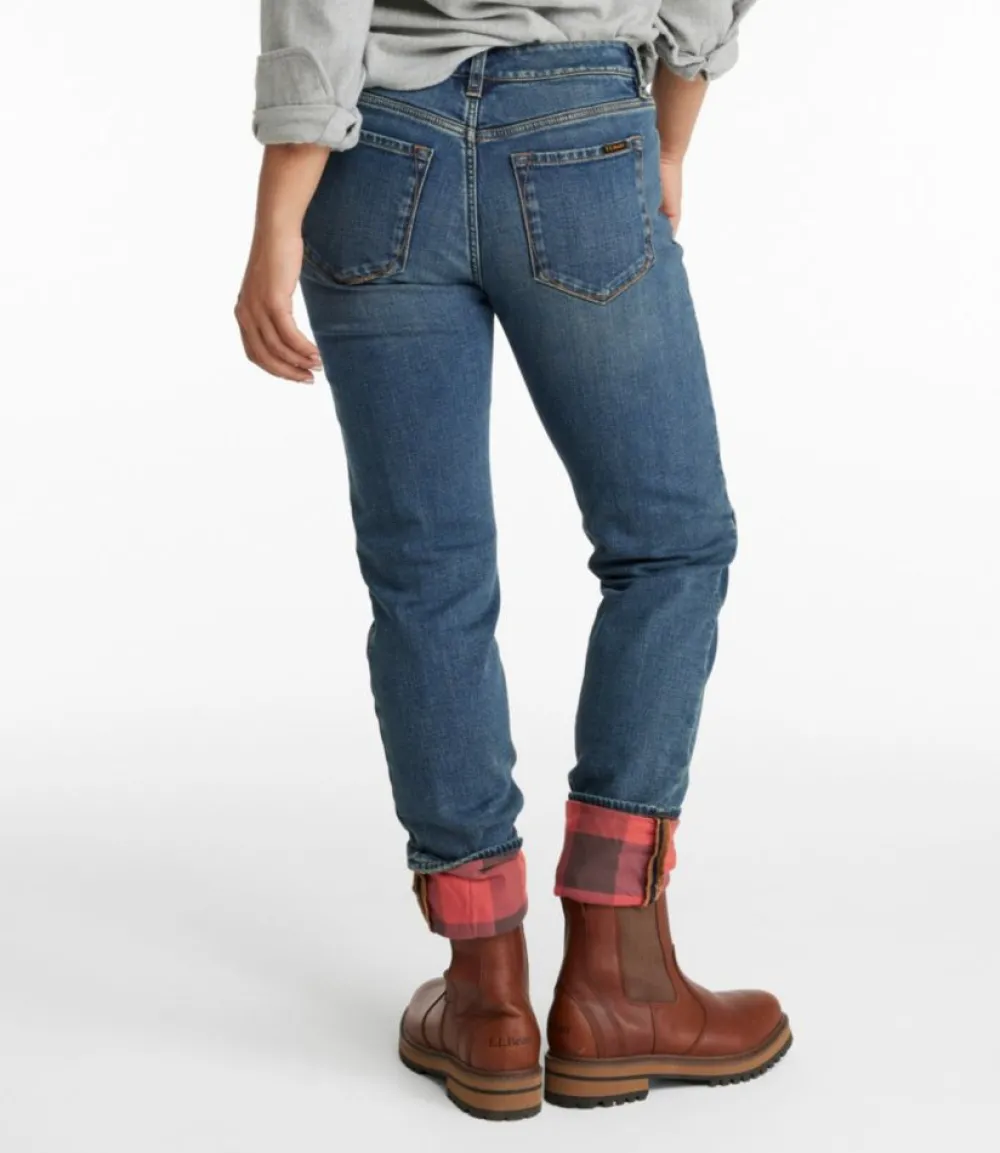 "Women's Signature Lined Boyfriend Jeans, Low-Rise Straight-Leg Flannel-Lined"-L.L.Bean Clearance