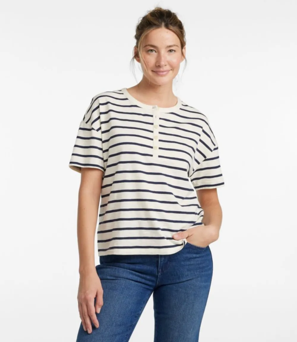 "Women's Signature Slub Tee, Short-Sleeve Henley Novelty"-L.L.Bean Best