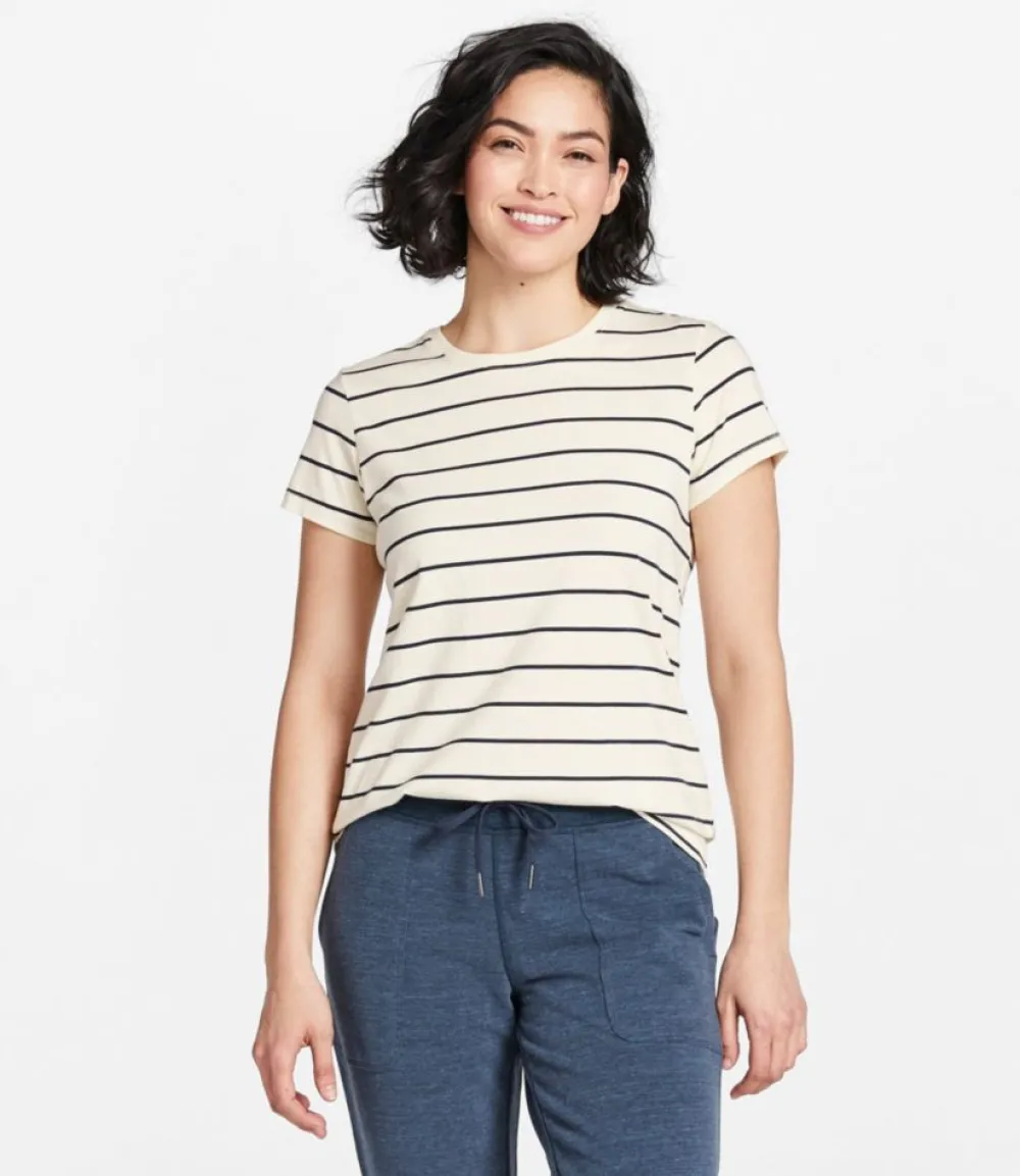 "Women's Soft Stretch Supima Tee, Crewneck Short-Sleeve Striped"-L.L.Bean Cheap