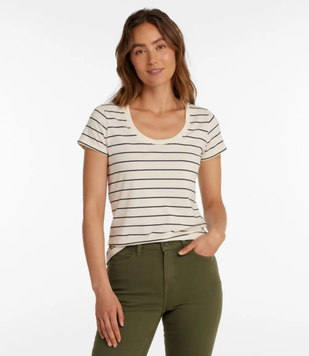 "Women's Soft Stretch Supima Tee, Scoopneck Short-Sleeve Stripe"-L.L.Bean Flash Sale