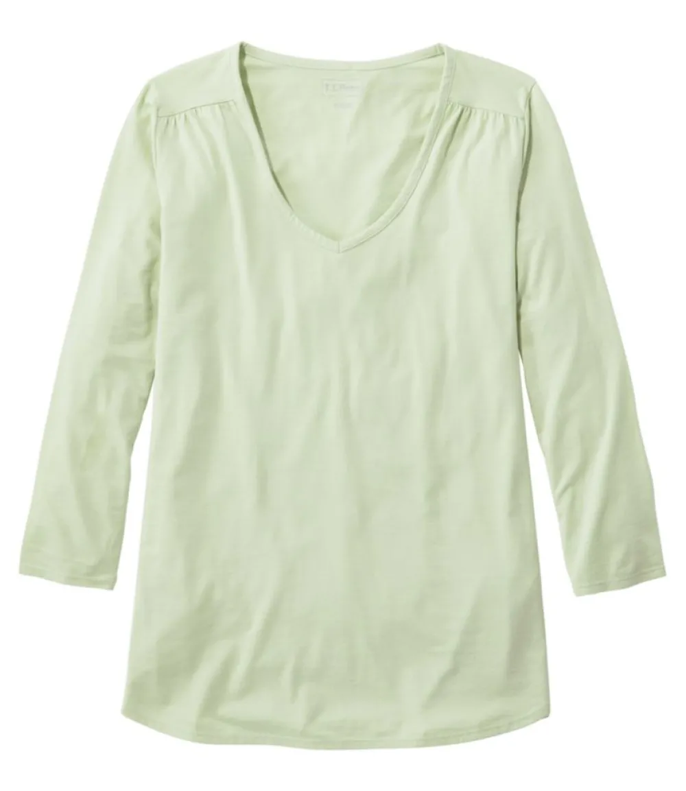 "Women's Soft Stretch Supima Tee, Three-Quarter-Sleeve V-Neck"-L.L.Bean Hot