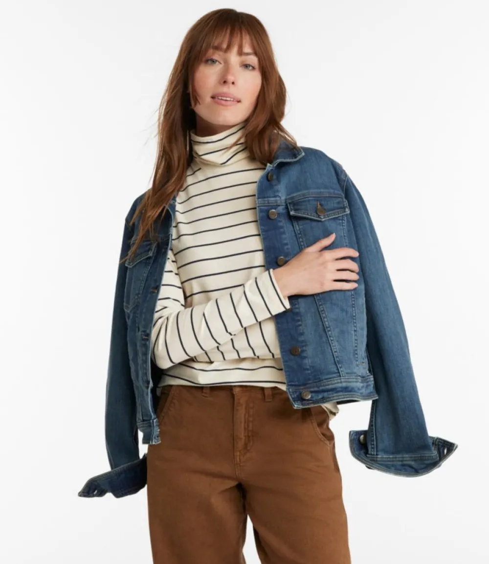 "Women's Soft Stretch Supima Tee, Turtleneck Stripe"-L.L.Bean Clearance