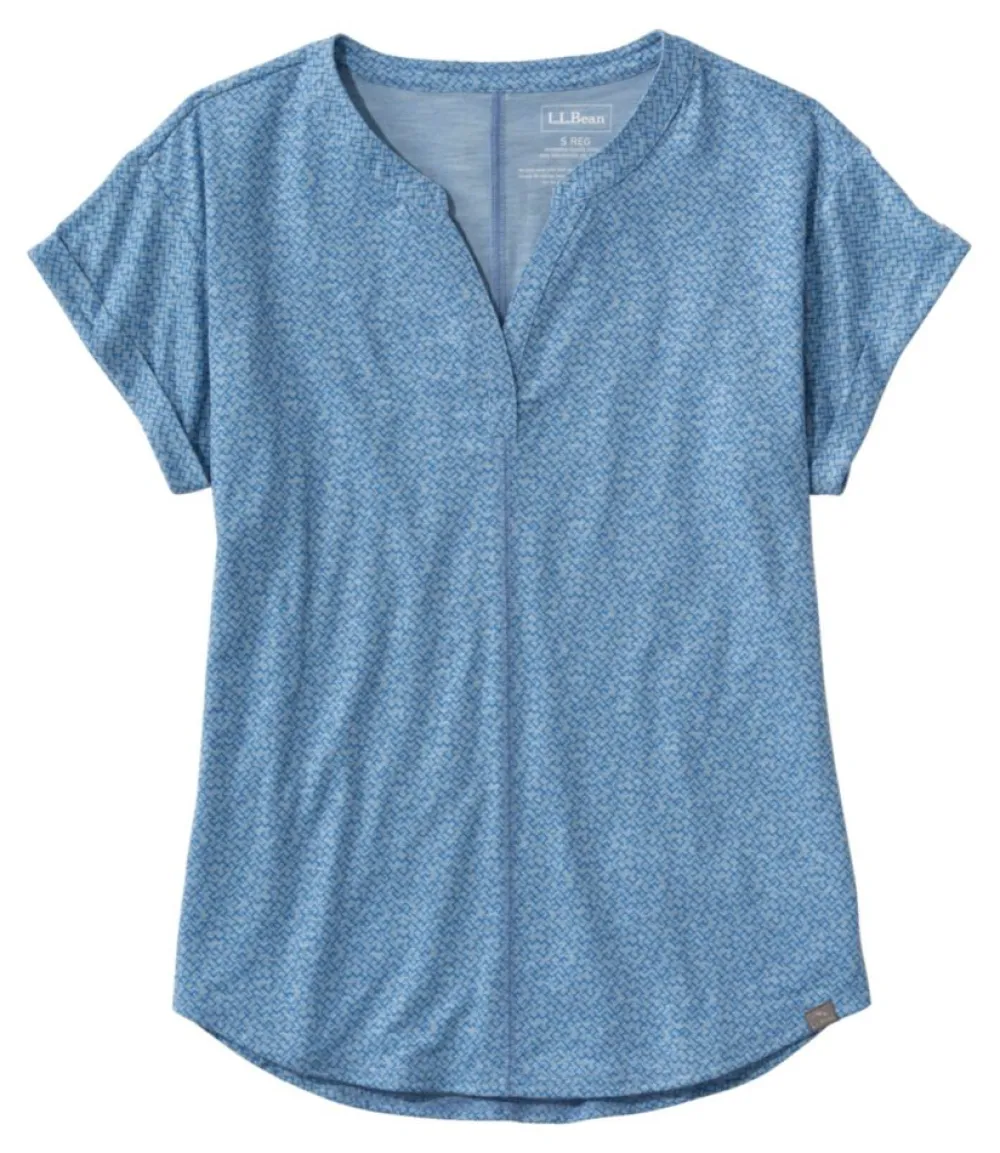 "Women's Streamside Tee, Short-Sleeve Splitneck Print"-L.L.Bean New