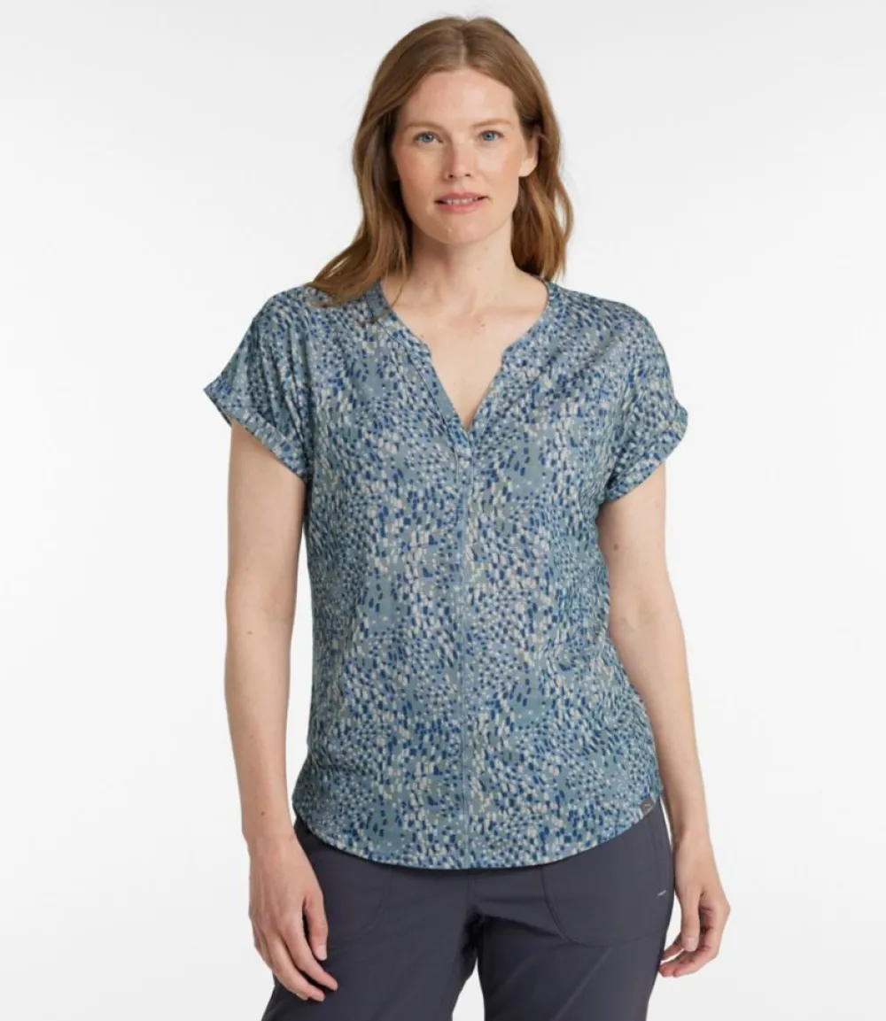 "Women's Streamside Tee, Short-Sleeve Splitneck Print"-L.L.Bean New