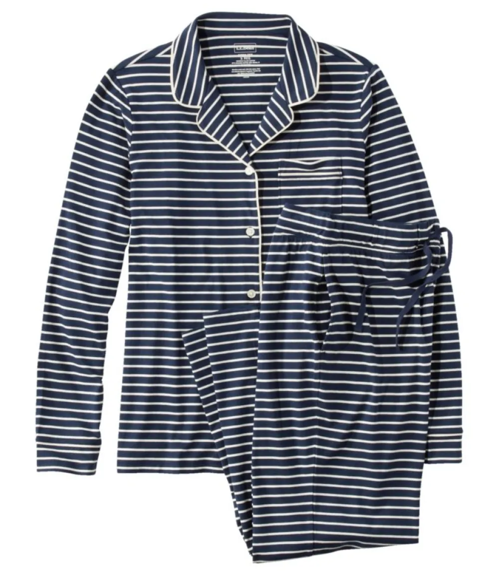 "Women's Super-Soft Shrink-Free Button Front Pajama Set, Stripe"-L.L.Bean Cheap