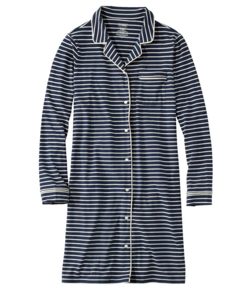 "Women's Super-Soft Shrink-Free Button-Front Nightgown, Stripe"-L.L.Bean Shop