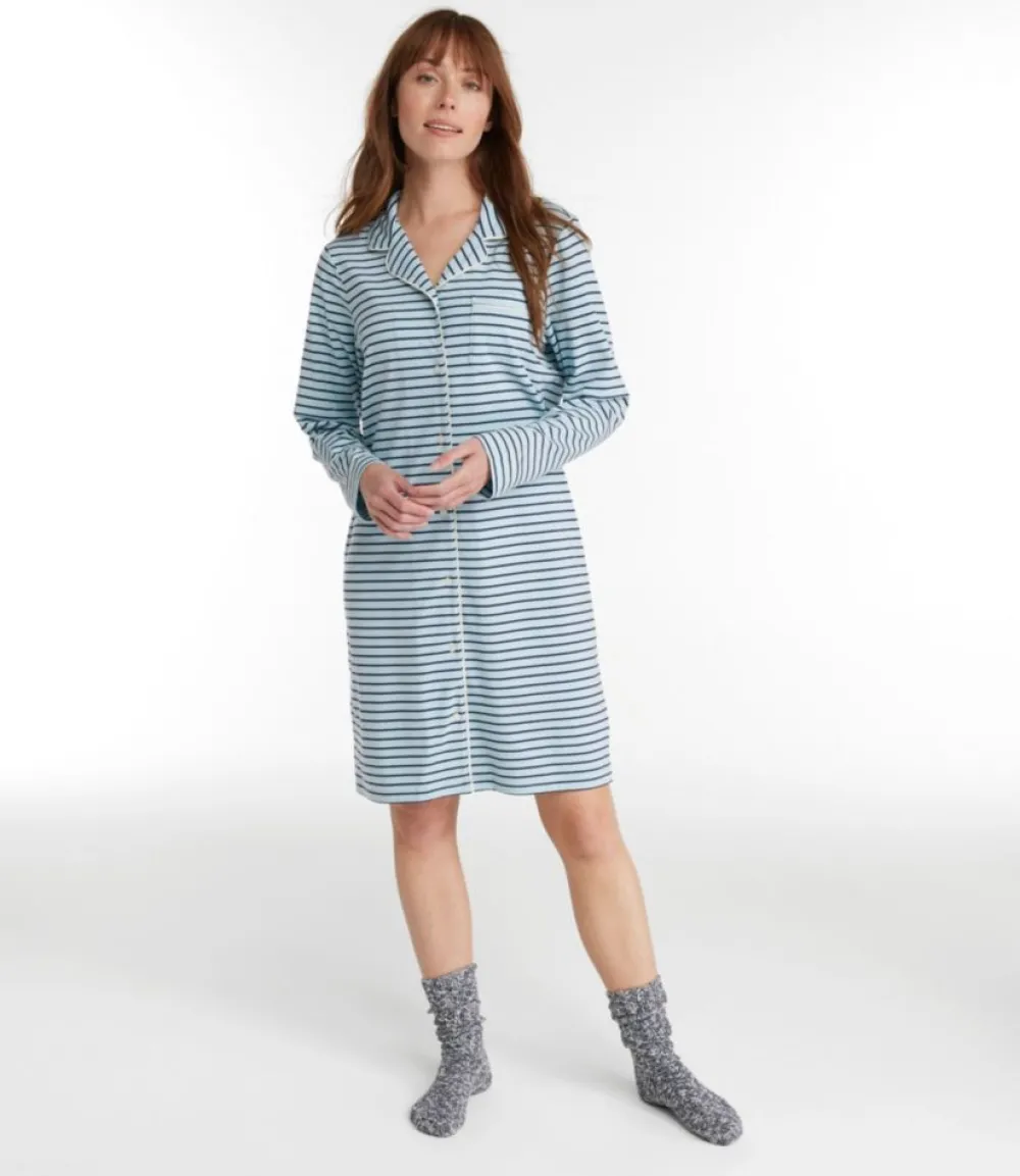 "Women's Super-Soft Shrink-Free Button-Front Nightgown, Stripe"-L.L.Bean Shop