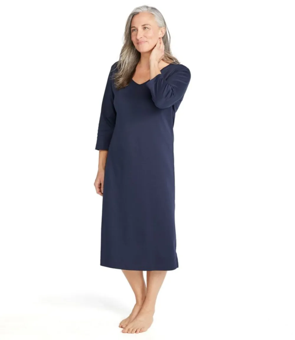 "Women's Supima Cotton Nightgown, V-Neck Three-Quarter-Sleeve"-L.L.Bean New