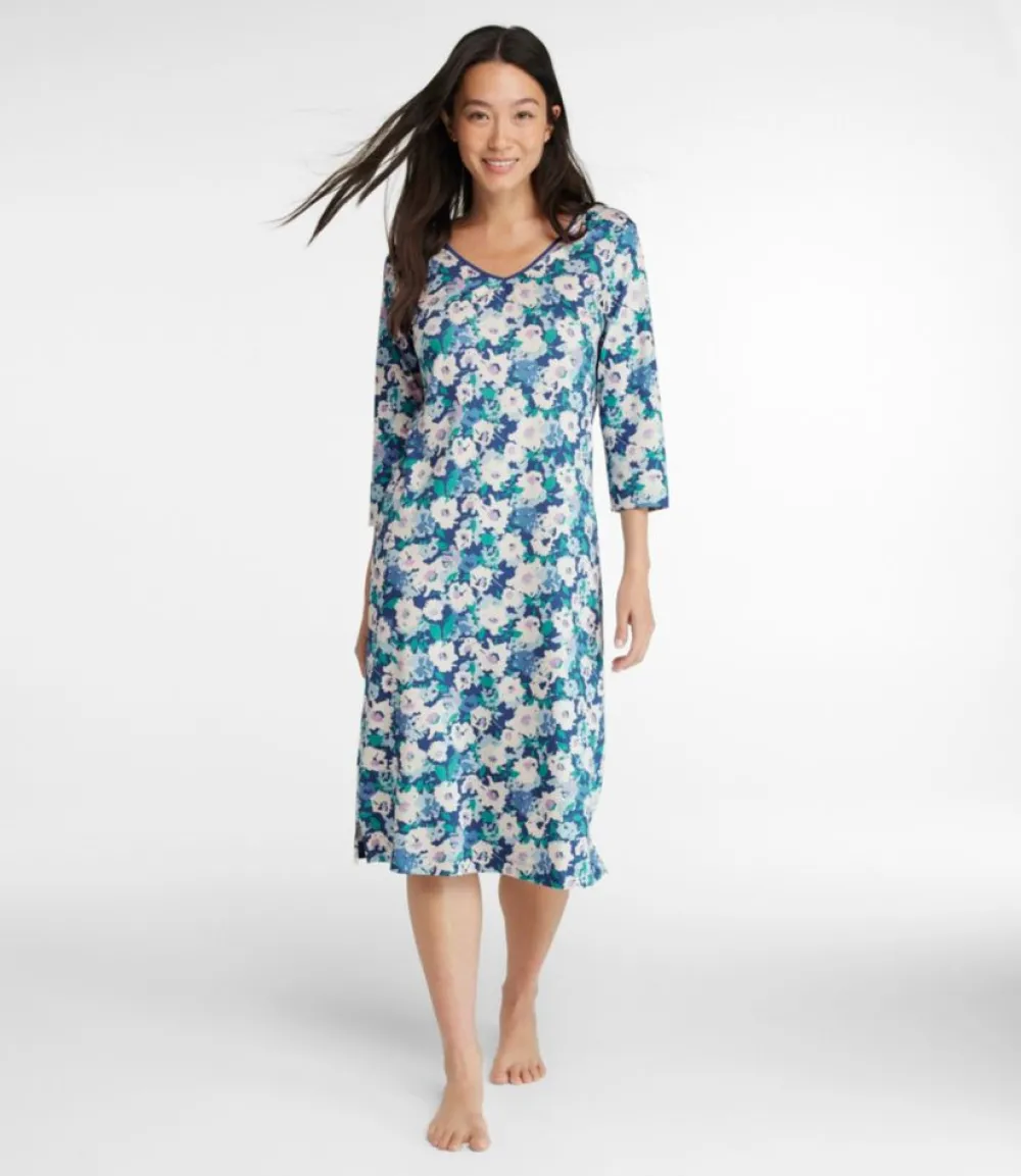 "Women's Supima Nightgown, V-Neck Three-Quarter-Sleeve, Print"-L.L.Bean Outlet