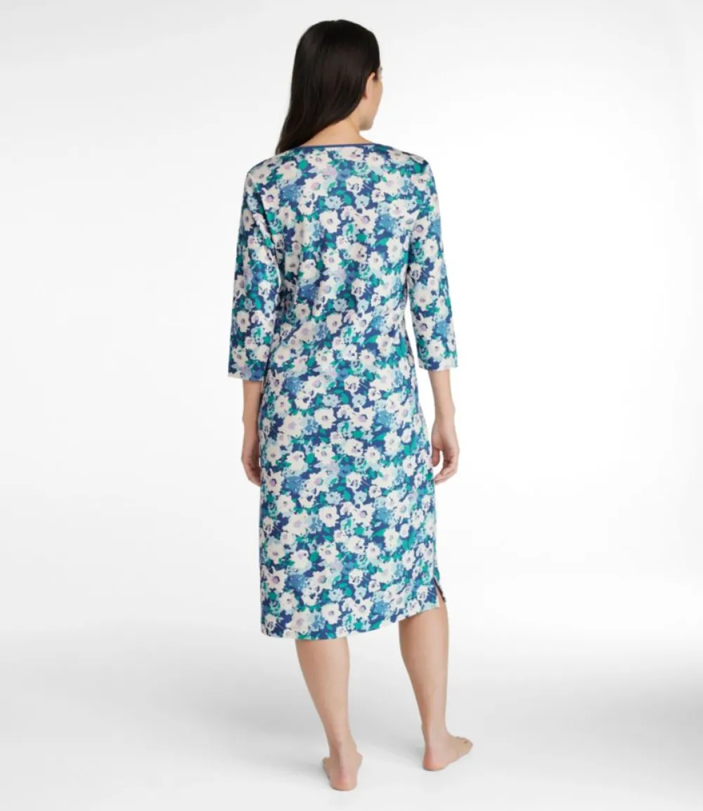 "Women's Supima Nightgown, V-Neck Three-Quarter-Sleeve, Print"-L.L.Bean Outlet