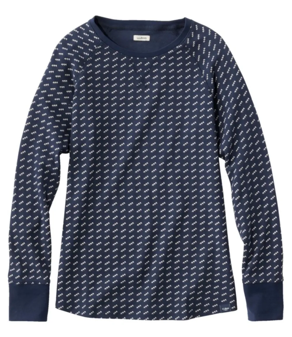 "Women's Unshrinkable Mini-Waffle Tee, Long-Sleeve Crewneck Stripe"-L.L.Bean Outlet