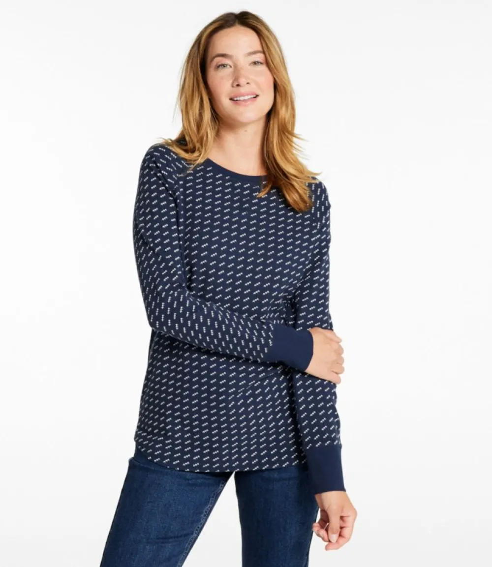 "Women's Unshrinkable Mini-Waffle Tee, Long-Sleeve Crewneck Stripe"-L.L.Bean Outlet