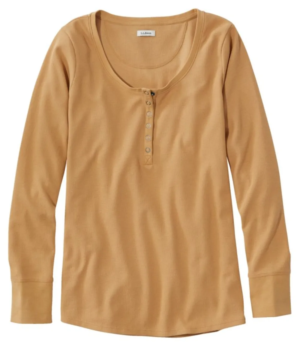 "Women's Unshrinkable Mini-Waffle Tee, Long-Sleeve Henley"-L.L.Bean Best Sale