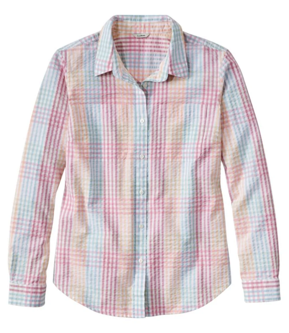 "Women's Vacationland Seersucker Shirt, Long-Sleeve Plaid"-L.L.Bean Flash Sale