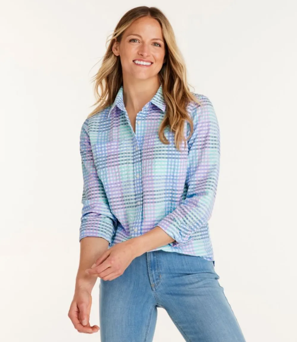 "Women's Vacationland Seersucker Shirt, Long-Sleeve Plaid"-L.L.Bean Flash Sale