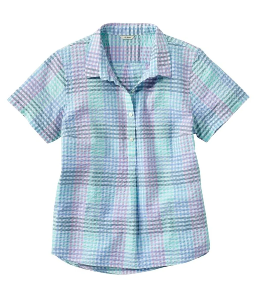 "Women's Vacationland Seersucker Shirt, Short-Sleeve Popover Plaid"-L.L.Bean Online