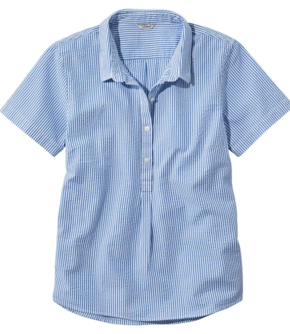 "Women's Vacationland Seersucker Shirt, Short-Sleeve Popover Stripe"-L.L.Bean Fashion