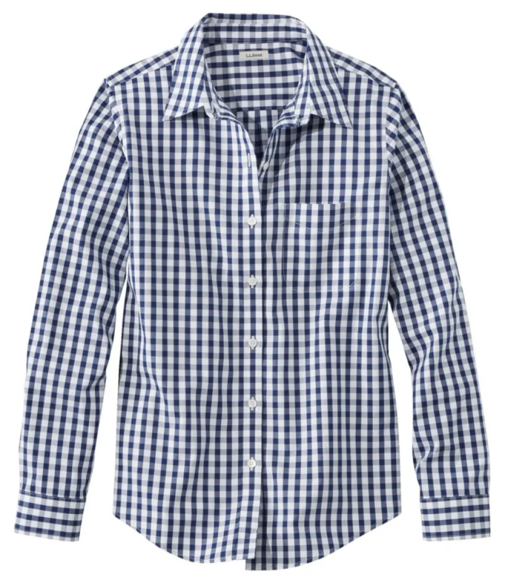 "Women's Wrinkle-Free Pinpoint Oxford Shirt, Long-Sleeve Relaxed Fit Plaid"-L.L.Bean Outlet