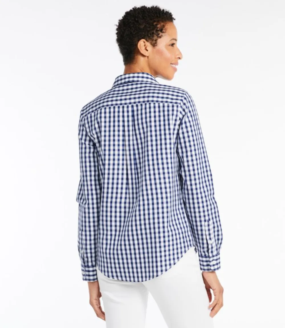 "Women's Wrinkle-Free Pinpoint Oxford Shirt, Long-Sleeve Relaxed Fit Plaid"-L.L.Bean Outlet