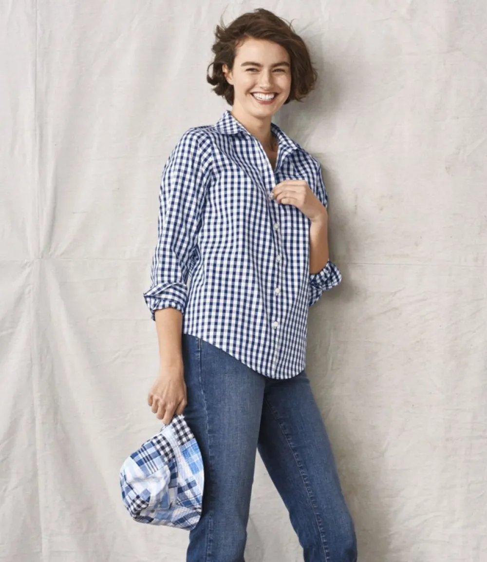 "Women's Wrinkle-Free Pinpoint Oxford Shirt, Long-Sleeve Relaxed Fit Plaid"-L.L.Bean Outlet