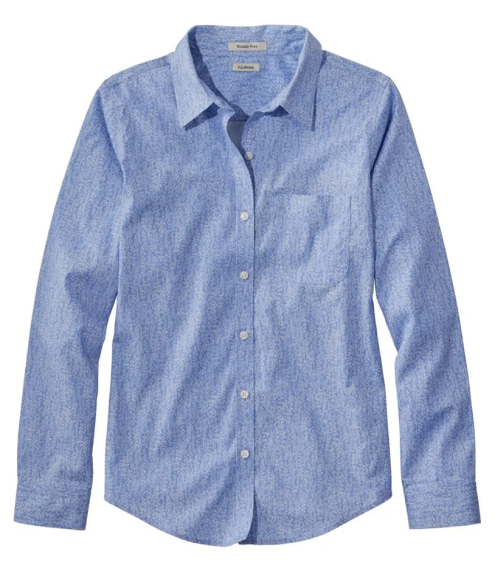 "Women's Wrinkle-Free Pinpoint Oxford Shirt, Relaxed Fit Long-Sleeve Print"-L.L.Bean Best Sale