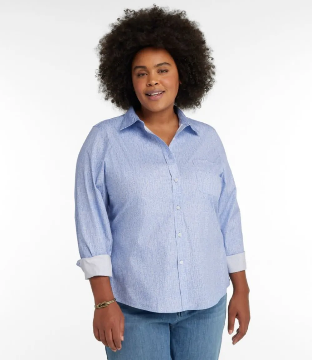 "Women's Wrinkle-Free Pinpoint Oxford Shirt, Relaxed Fit Long-Sleeve Print"-L.L.Bean Best Sale